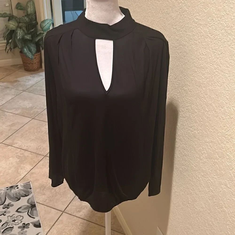 Lanston Womens S Long Sleeve Keyhole Blouse Solid Black Classy Basic Office Chic